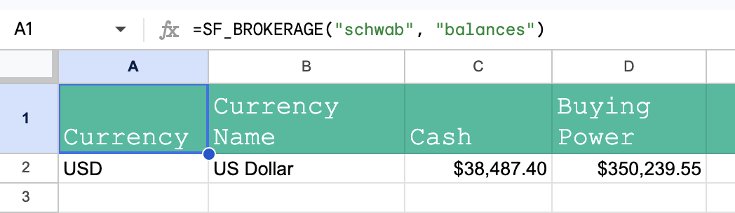 Charles Schwab account balances in Google Sheets