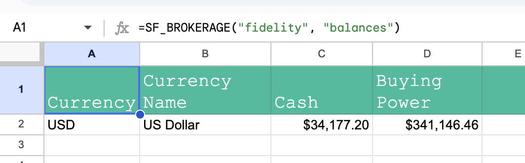Fidelity account balances in Google Sheets