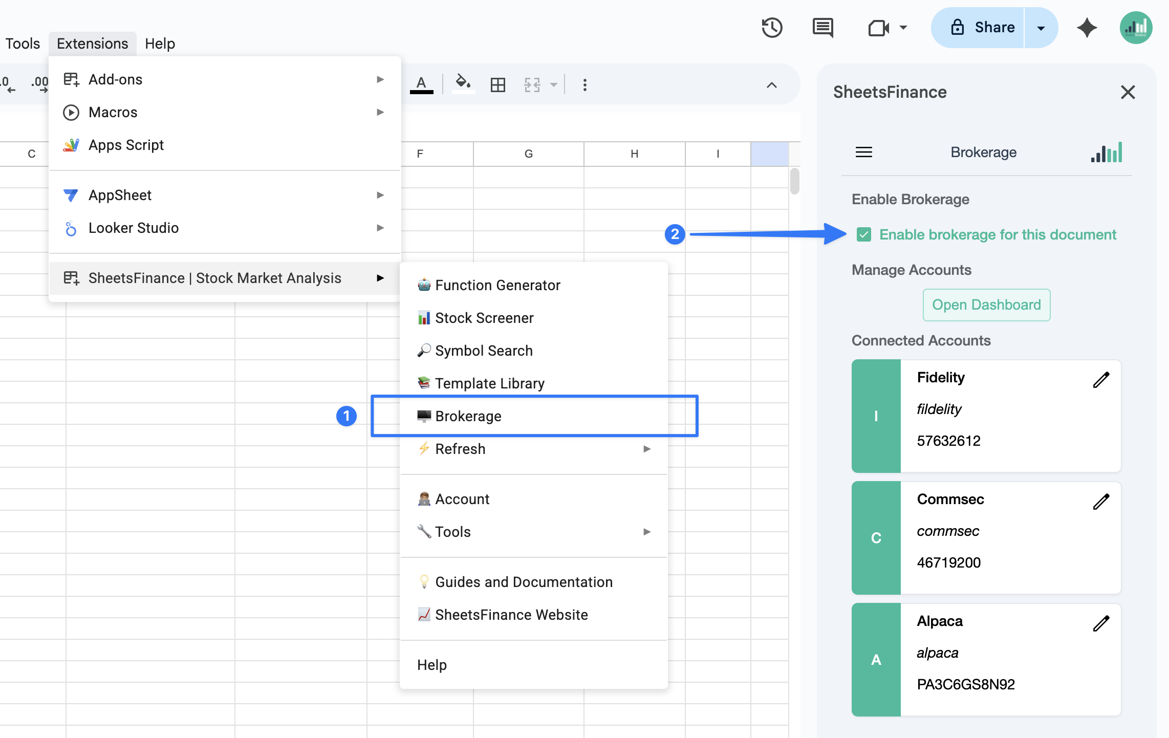 Enabling brokerage in Google Sheets