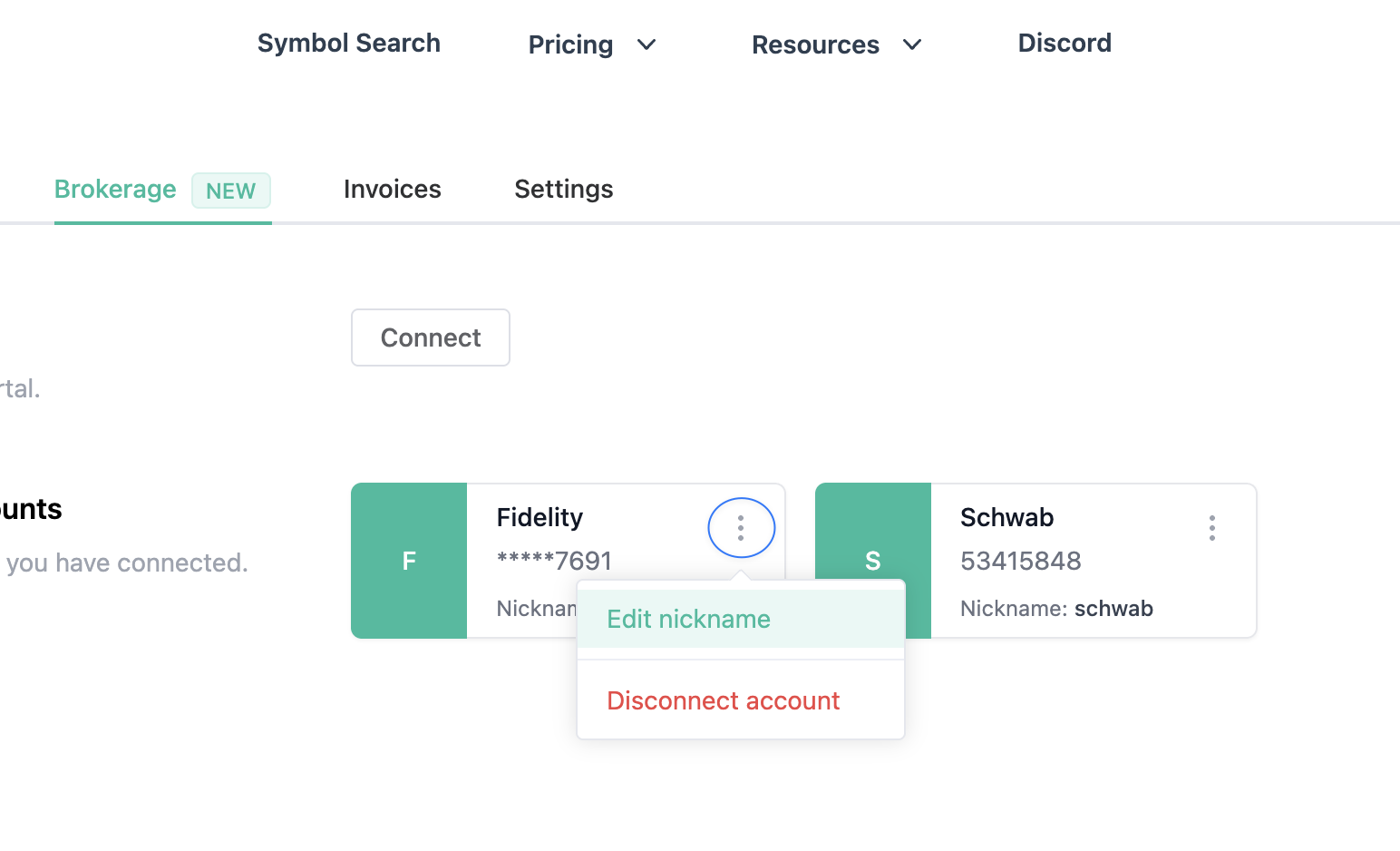 Setting a nickname for Fidelity account
