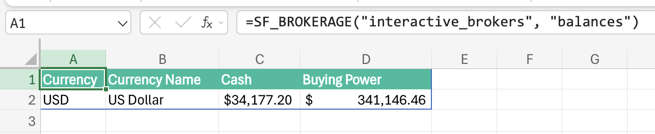 Interactive Brokers account balances in Excel