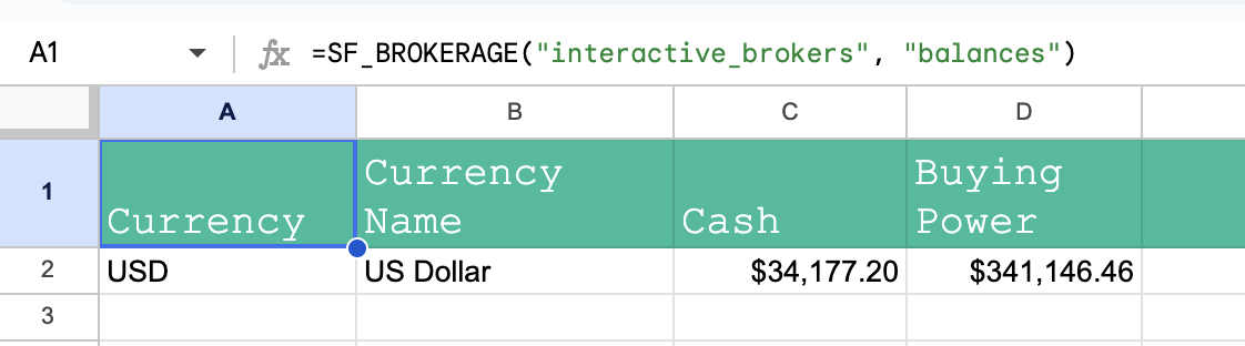 Interactive Brokers account balances in Google Sheets